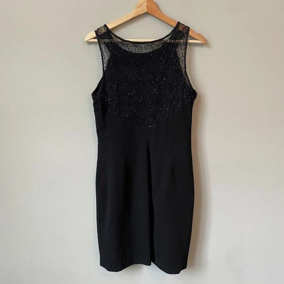 Vintage Brilliante By JA Womens MP Petite Sleeveless Beaded Cocktail Black Dress - Picture 9 of 16